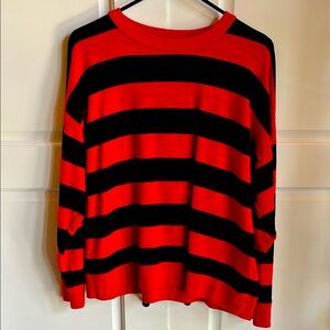 J Crew vintage fleece Striped Red and Navy  sweatshirt.